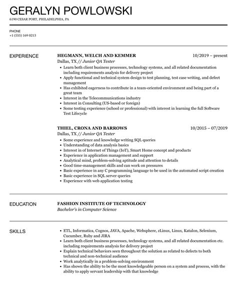 Qa Tester Resume Template