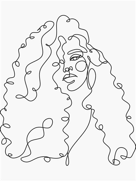 Abstract Face With Cute Curly Hair By One Line Drawing Minimalist