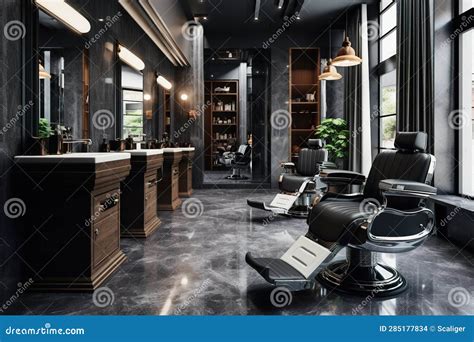 Modern Hair Beauty Salon with Dark Design, Luxury Barbershop Interior ...