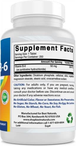 Best Naturals Vitamin B6 50 Mg 250 Tablets 250 Tablets Kroger