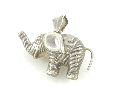 Vintage Silver Elephant Pendant, 1980s Sterling Silver 3D Elephant