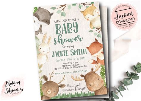 Woodland Baby Shower Invitation Boy Woodland Baby Shower | Etsy