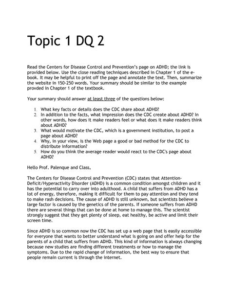 Topic Dq Topic Dq Read The Centers For Disease Control And