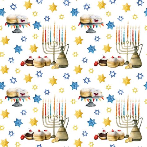 Premium Photo Hanukkah Seamless Pattern Jewish Holiday Symbols