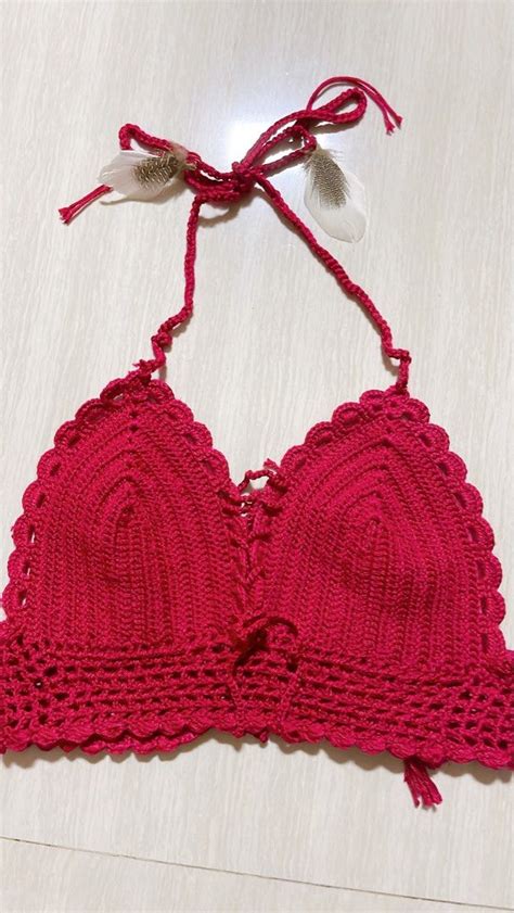 Red Crochet Crop Top Bikini Women S Fashion Tops Other Tops On Carousell
