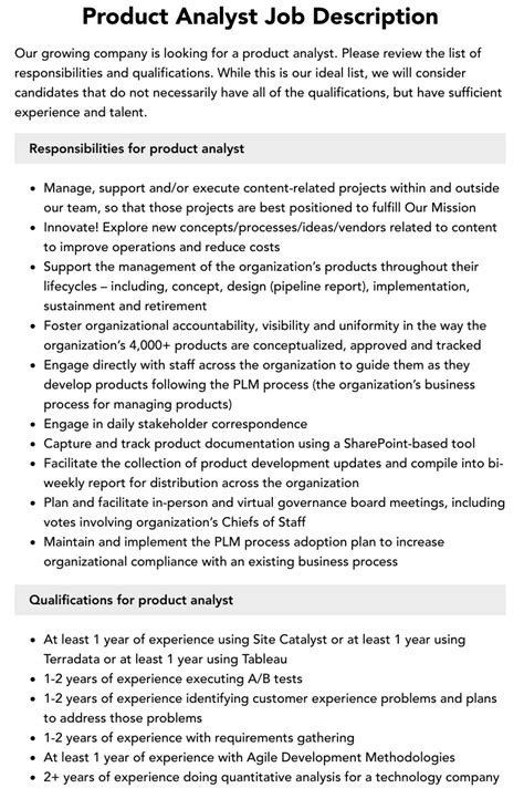 Product Analyst Job Description Velvet Jobs