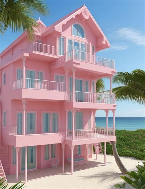 Premium Photo Pink Beach House With Ocean View And Chic