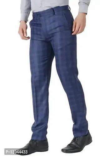 Maleno Men S Polycotton Slim Fit Checkered Trouser Dark Blue At