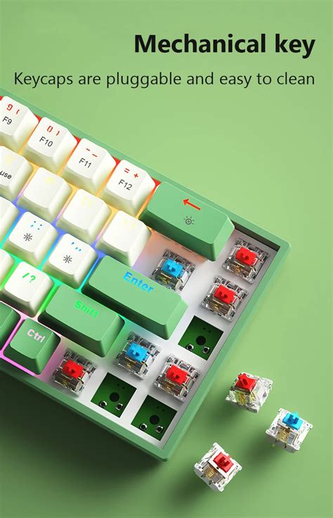 Проводная Механическая клавиатура, эргономичная игровая клавиатура с 68 ...