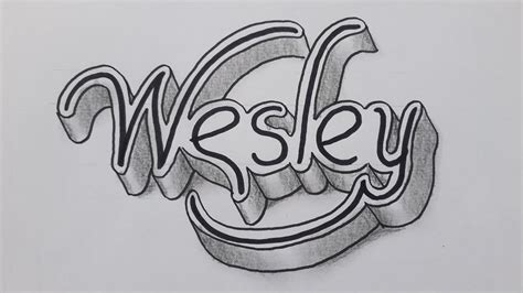 How To Draw 3d Calligraphy Name Wesley On Paper Drawing Easy Art For