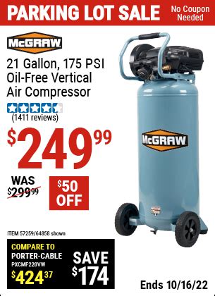 MCGRAW 21 Gallon 175 PSI Oil Free Vertical Air Compressor For 249 99