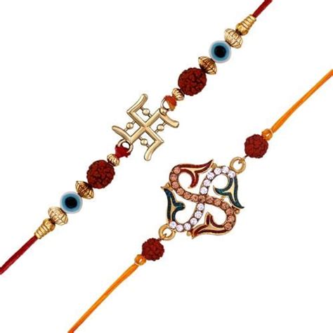 Buy Mahi Combo Of Evil Eye And Swastik Rakhi S With Meenakari Work