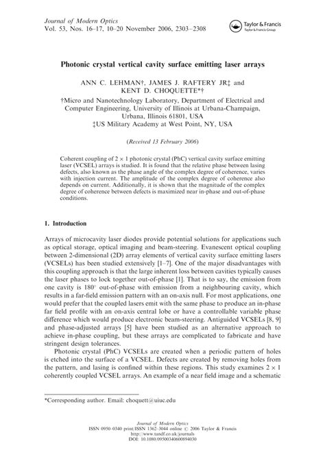 Pdf Coherence Of Photonic Crystal Vertical Cavity Surface Emitting