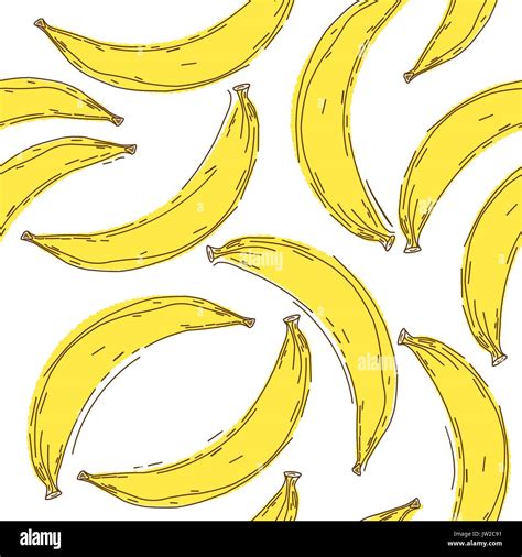 Banana Seamless Pattern Endless Yellow Bananas On White Back Stock