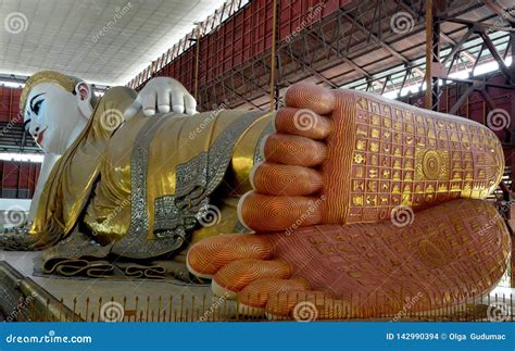 reclining buddha statue  yangon myanmar stock photo image
