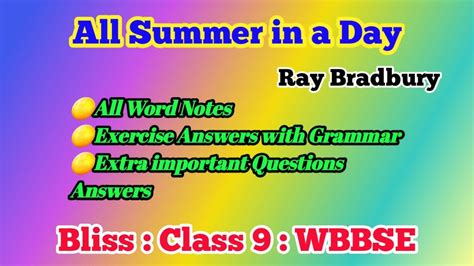 All Summer In A Day Class 9 Exercises Questions Answers