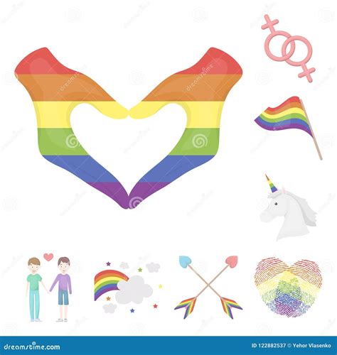 Gay And Lesbian Cartoon Icons In Set Collection For Design Sexual Minority And Attributes Vector