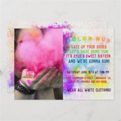 Color Run Birthday Party Invitation Zazzle In 2023 Birthday Party