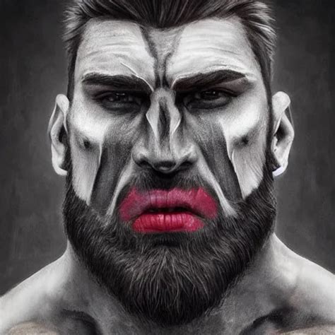 Krea Beautiful Face Portrait Of Very Manly Gigachad With Very Big