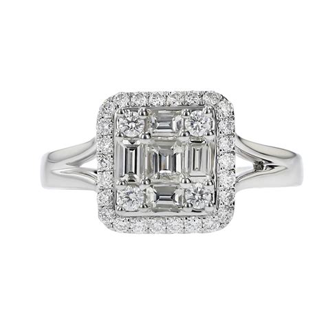 Baguette Diamond Halo Engagement Ring | Schiffman's Jewelers