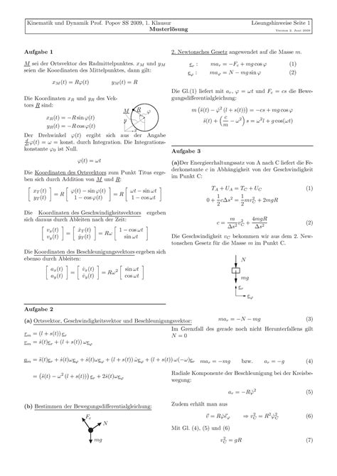 Übungen Aufgabe Lösungen 1 Kinematik und Dynamik Prof Popov SS