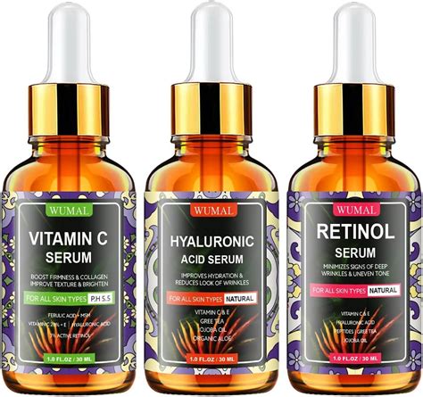 Wumal 3 Pack Face Serum Set Vitamin C Serum Retinol Serum And Hyaluronic Acid Serum