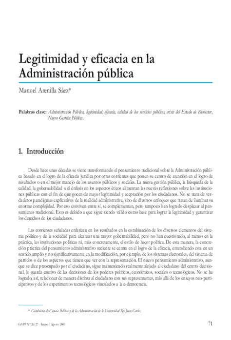 Pdf Legitimidad Y Eficacia De La Administración Pública Manuel