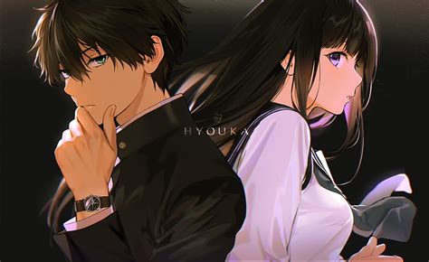 Oreki Houtarou Chitanda Eru Anime Couple Profile View Romance Hyouka Anime Hd Wallpaper