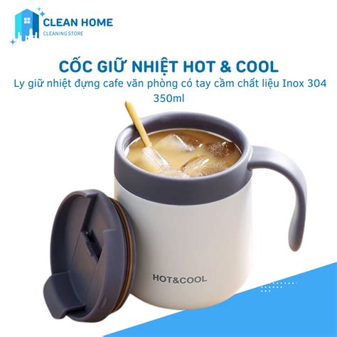 Cốc giữ nhiệt văn phòng Hot Cool có tay cầm dung tích ml chất liệu inox vỏ cao su cao