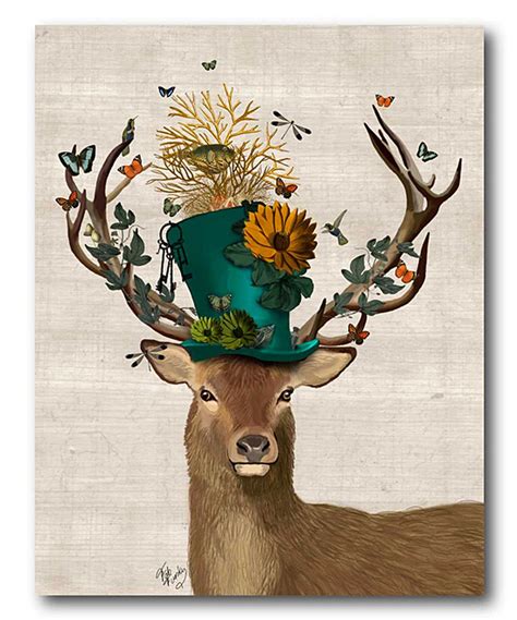 Mad Hatter Deer Canvas Wall Art Deer Art Deer Art Print Funky Art