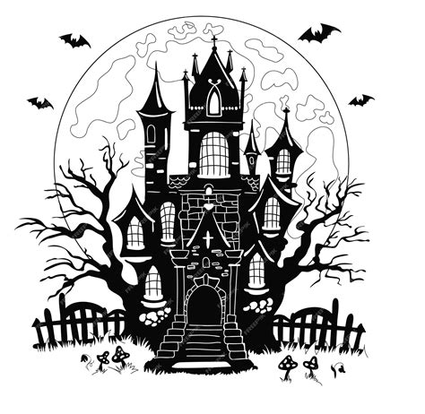 Premium Vector Haunted House Against A Full Moon Vector Illustration