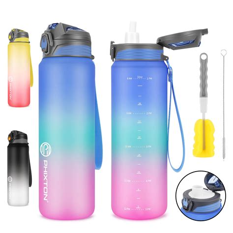 Phixton Water Bottle 32 Oz With Removable Straw With Or No