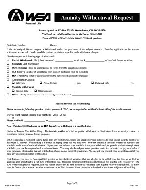 Fillable Online Annuity Withdrawal Request WSA Fraternal Life Fax