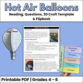 Hot Air Balloon Craft Template With Reading Comprehension Questions