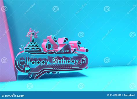 3d Happy Birthday Text Party Elements Background Flyer Poster Stock