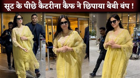 Katrina Kaif Hide Baby Bump In Yellow Suite When She Arrives Airport