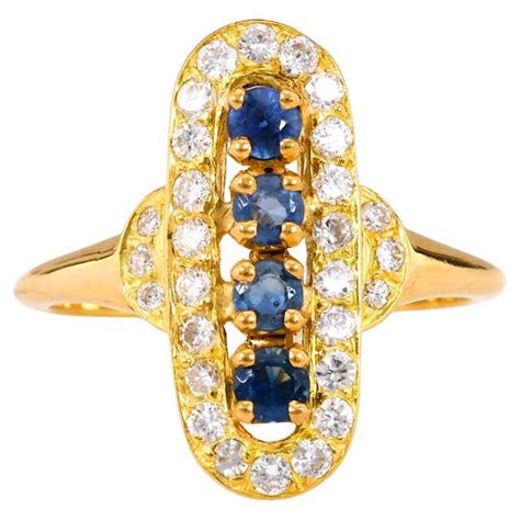 Vintage Gia 2 82 Carat Sapphire Diamond 18k Yellow Gold Navette Ring For Sale At 1stdibs