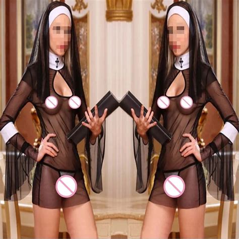 2015 New Sexy Costume Women Cosplay Nuns Uniform Transparent Sexy Lingerie Exotic Nun Halloween