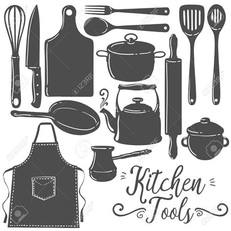 Kitchen Tools Baking Pastry Silhouette Flat Vector Set Icon Emblem