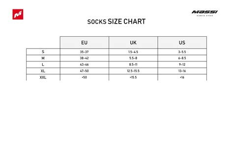 Socks Size Chart Massi Download Printable Pdf Templateroller