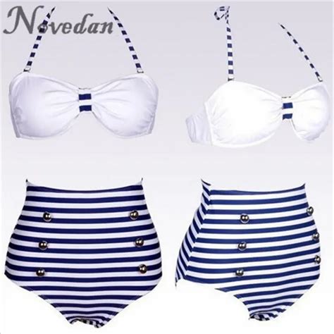 Conjunto De Bikini De Marinero Con Cuello Halter Para Mujer Traje De Ba O Retro Vintage