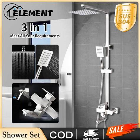 Shower Set For Bathroom 4 In 1 Square 304 Stainless Steel Hot And Cold Shower Set With Faucet 2