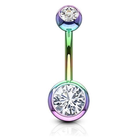 Double Jewelled Titanium Ip Belly Bar The Body Jewellery Store