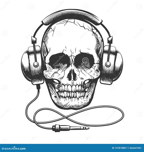 Skull With Headphones Stock Illustration Illustration Of Hand 147818887