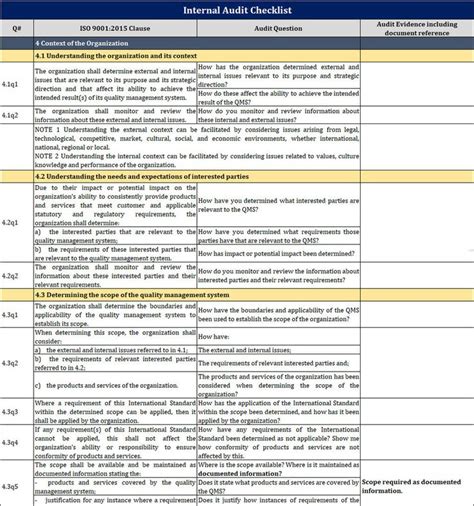 ISO 9001 Internal Audit Checklist Excel Template Internal Audit