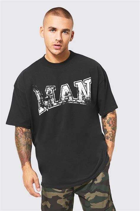 Men S Oversized Extended Neck Crack Graphic T Shirt Boohoo Uk