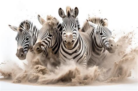 Premium AI Image A Group Of Zebras Running Through A Dust Cloud