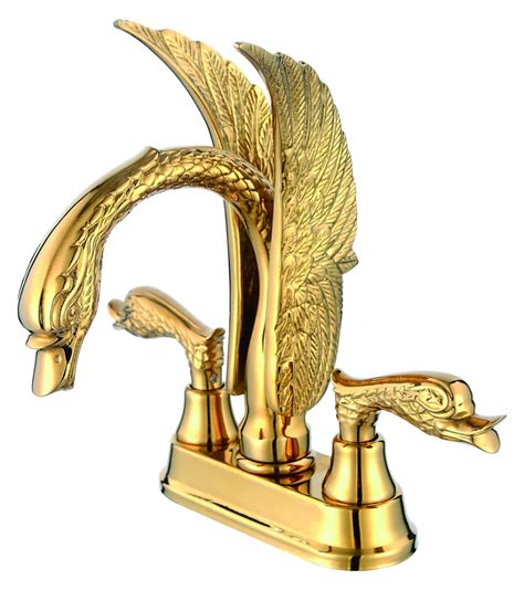 Free Shipping Gold Finish Pvd Bathroom Basin Sink Swan Mixer Faucet 4 Center In Basin Faucets