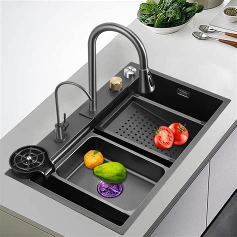 Waterfall Kitchen Sink Rectangular Multipurpose 304 Stainless Steel