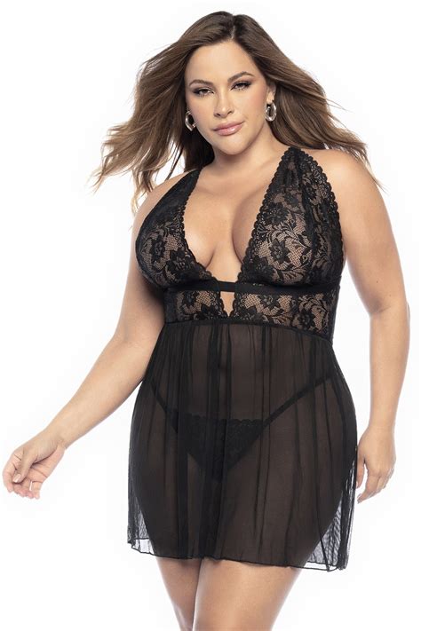 Nuisette sexy noire grande taille de votre fournisseur de lingerie Mapalé pas cher